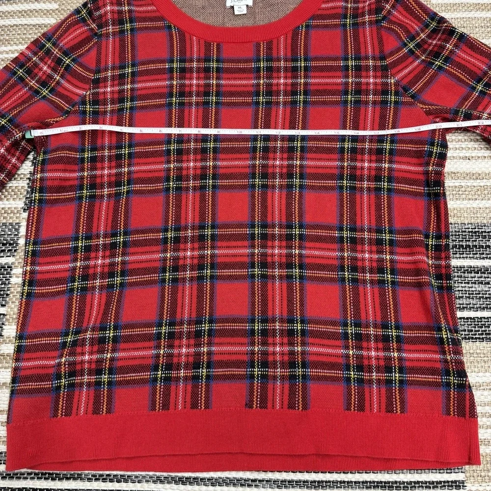 J.Crew Tartan Jacquard Pullover Sweater Women's XL Red Tartan Plaid 100% Cotton - Picture 7 of 12